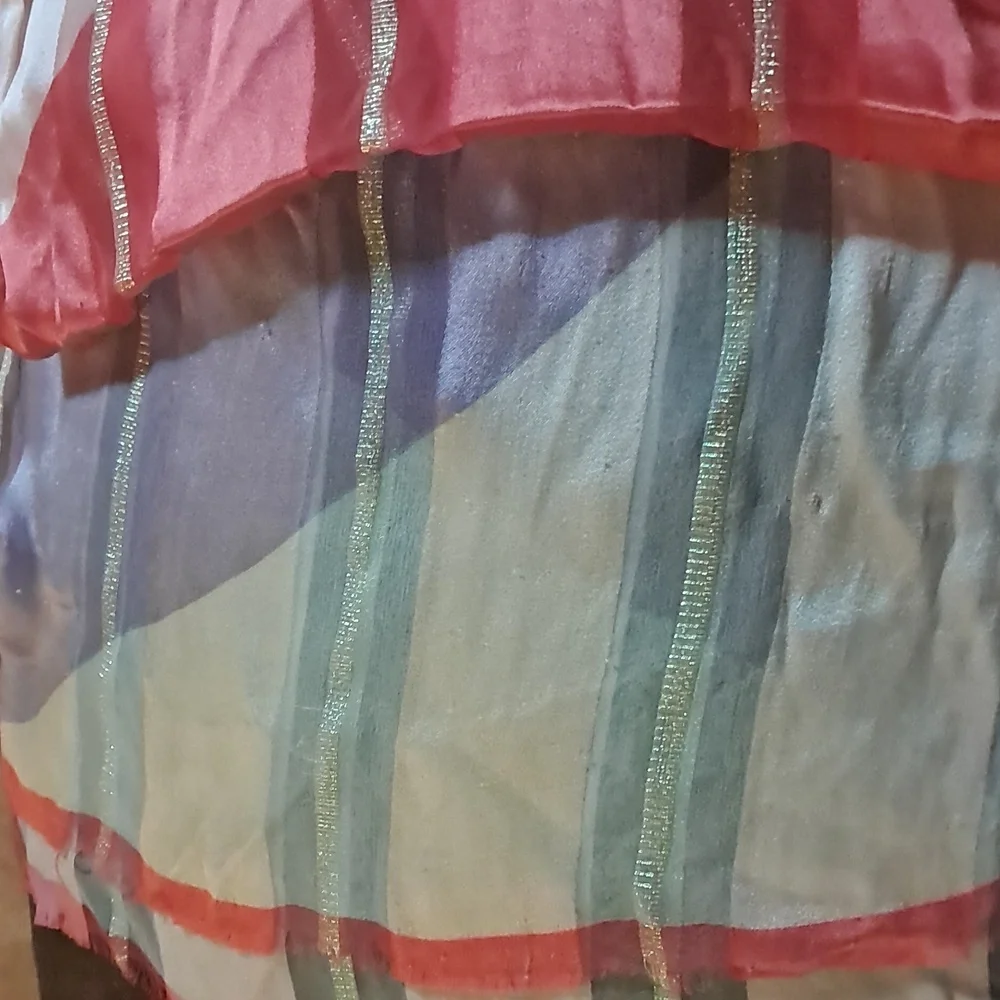 Oscar de la Renta Oblong Pastel Silk Scarf with Metallic Threads Frayed Vintage
